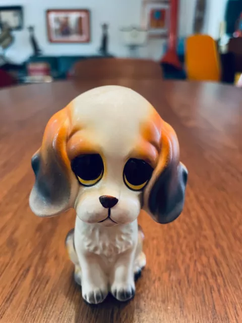 Vintage Kitschy Lefton Sad Big Eyes Puppy Spaniel or Beagle Figurine with TAG