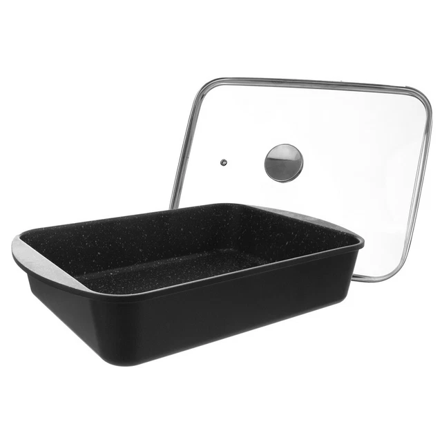 Bräter Induktion Eckig Schmortopf Gänsebräter mit Glasdeckel Antihaft 40x27,5 cm