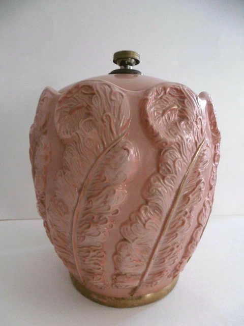 LAMPE Plume Autruche Porcelaine Couleuvre ALBERT LAURENT Allier Kieffert Vintage