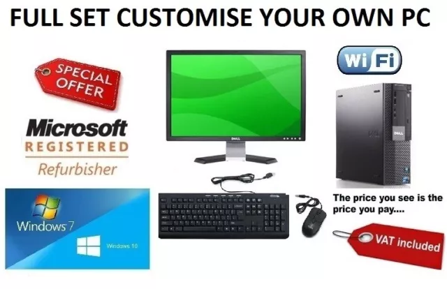 FULL DELL/HP Core i5,i3 DESKTOP TOWER PC&LCD COMPUTER WINDOWS 10 WIFI,WARRANTY