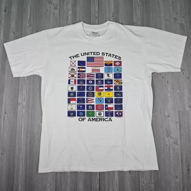Vtg State Flags Shirt Mens Extra Large XL White America USA Single Stitch 90s