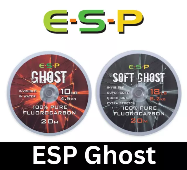 SOFT Ghost ESP Fluorocarbon Hooklink 20m. Soft Ghost All Sizes £11.49