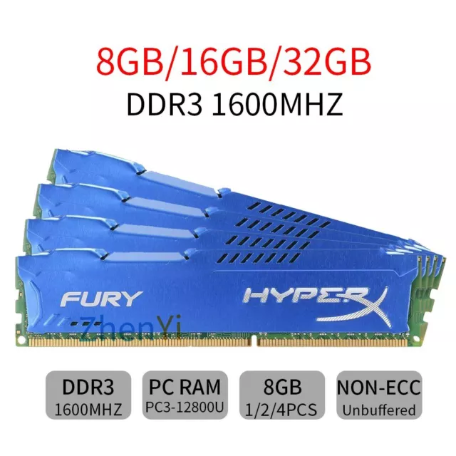 32GB 16GB 8GB DDR3 1600MHz PC3-12800 240Pin DIMM Desktop Mémoire RAM HyperX FURY