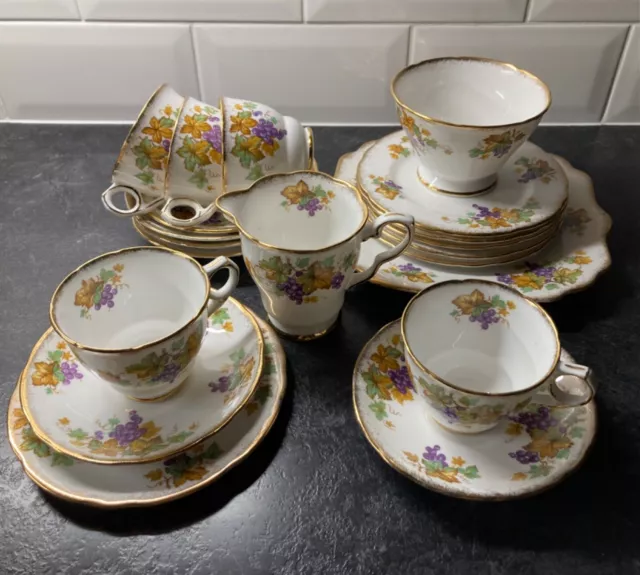 ROYAL STAFFORD Bone China "Oregon Grape" Tea Service Cups Saucers Milk Jug Sugar