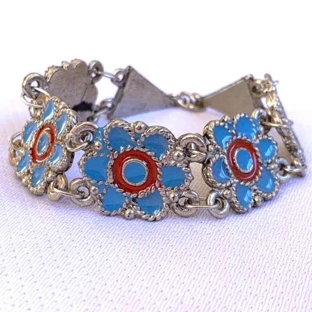 Very Rare Viking Silver Bracelet Turquoise Lotus Flower Bracelet Signed