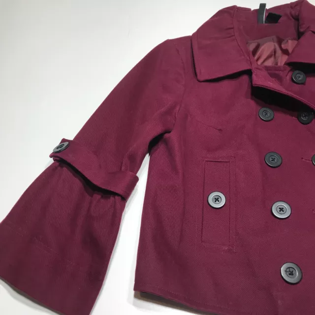 Mixit Coat Jacket Womens Size Medium Burgundy Double Breasted Cropped Flare Cuff