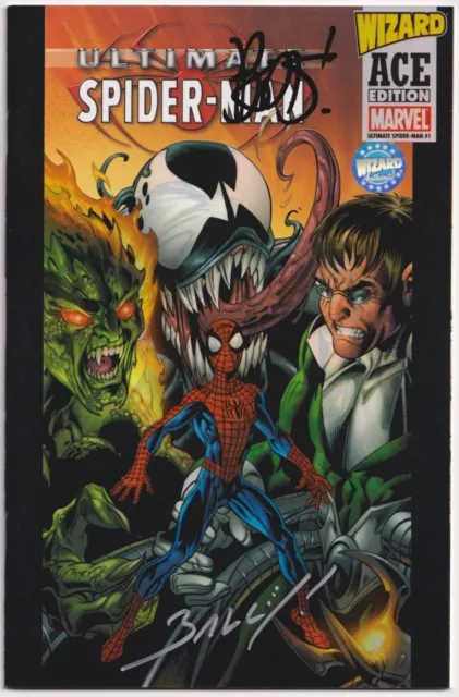 Ultimate Spider-Man #1 Wizard Ace Signed Bendis & Bagley Coa Venom Marvel Movie