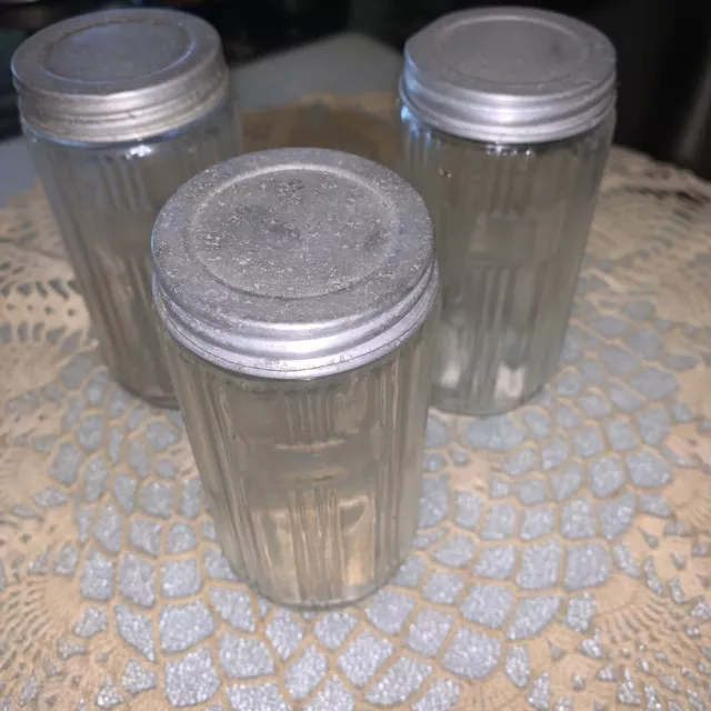 HOOSIER STYLE CABINET Sneath Clear Glass Jar Canister Ribbed with Metal Lid 4”