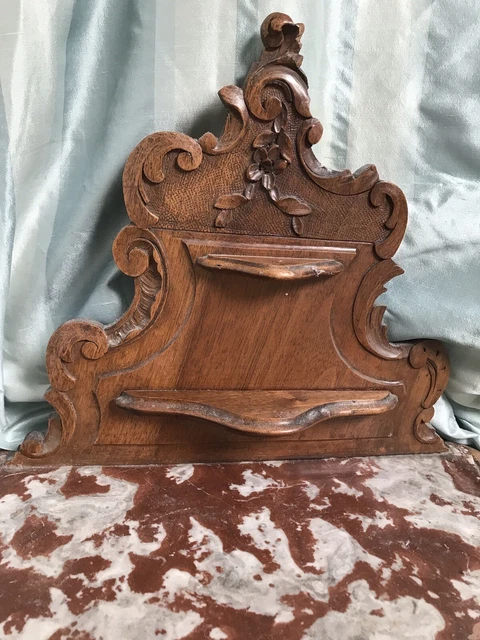 12” French Antique Wood Pediment Crest Salvage Finial Carved 1800s rococco 2