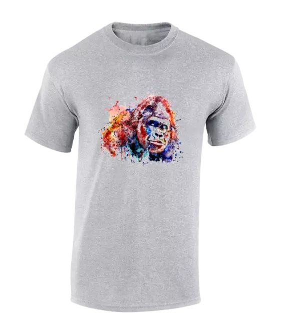 Watercolour Gorilla Mens T Shirt Cool Animal Lover Monkey Design Fashion Top