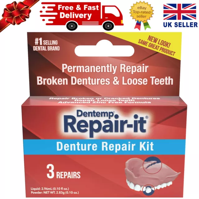Dentemp Denture Repair Emergency Dental Safe & Easy 3 Repair Kit