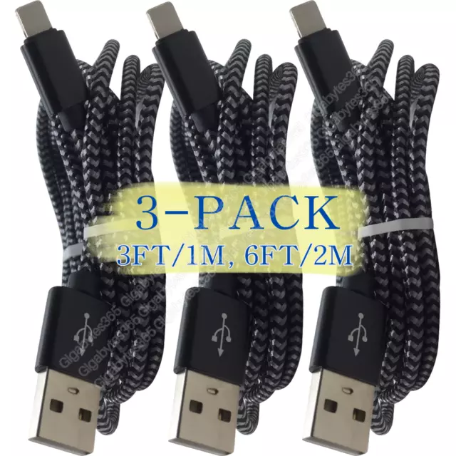 3 Pack Braided USB Cable Fast Charge Cord For iPhone 14/13/12/11/Pro/Max/XS/XR/8