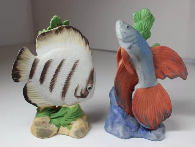 Pair Of Ucgc Taiwan Ceramic Fish Figurines Aquarium Decor