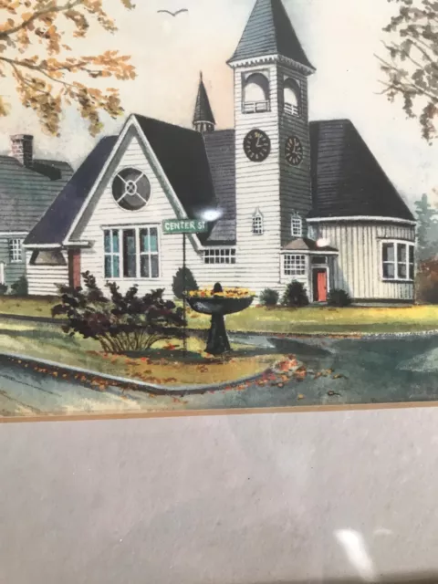 WATERCOLOR PAINTING PRINT OF BAPTIST CHURCH YARMOUTH MAINE BY Alfred ...