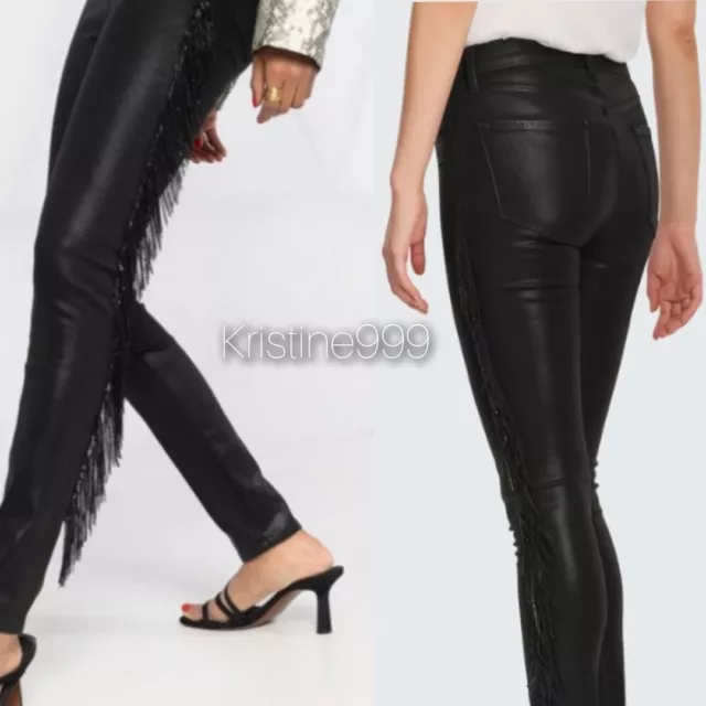 J Brand Maria Coated Black Skinny Jeans with Metal Fringe Detail NEW sz 25 0 2