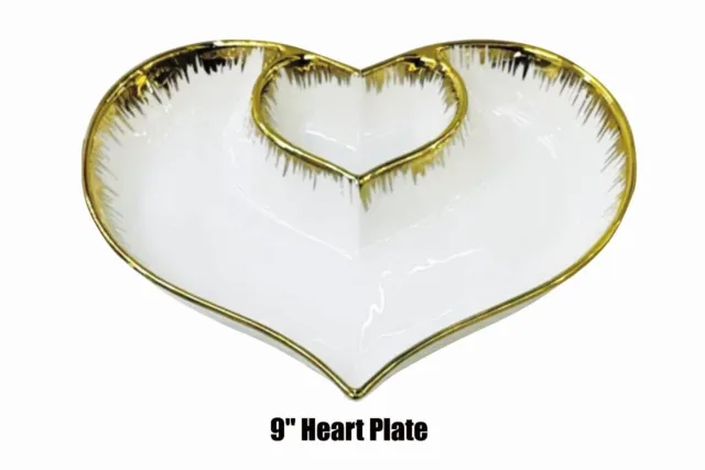 Snack Serving Dish Ceramic 2 Section Plate Tray Dip Appetizer Condiments Heart