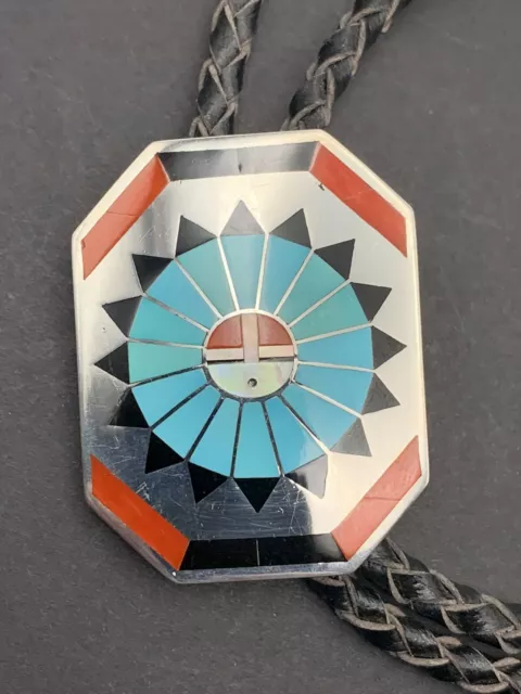 Zuni Fred and Lolita Natachu Sunface Bolo Tie Sterling Silver