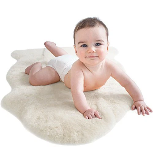 Alfombra de piel de cordero para bebé Woolino, base cómoda, 100% natural grande 36", marfil