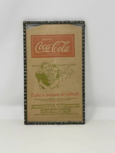 1930's Coca-Cola Vintage Paper Cup Holder Bottle Protector No-Drip Framed Mint