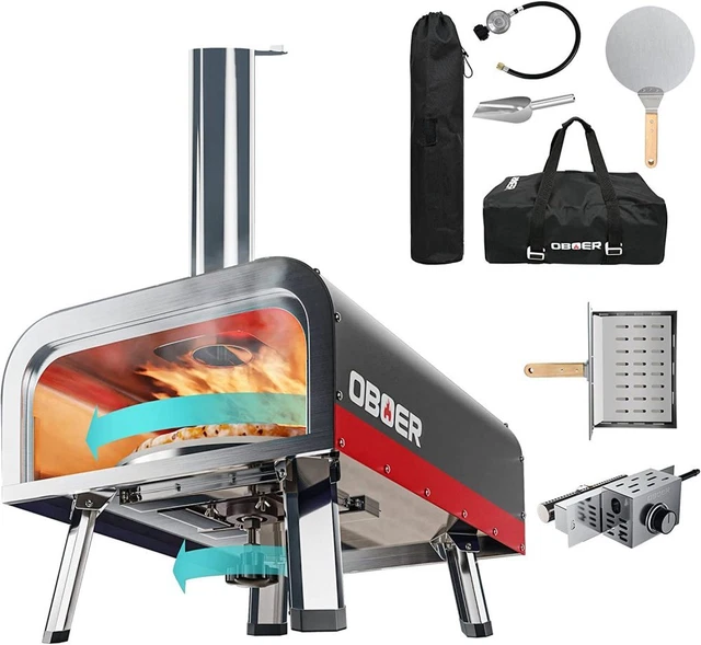 MOPHOTO OUTDOOR PIZZA Oven, Gas & Wood Fired 3Layer Pizza Grill with