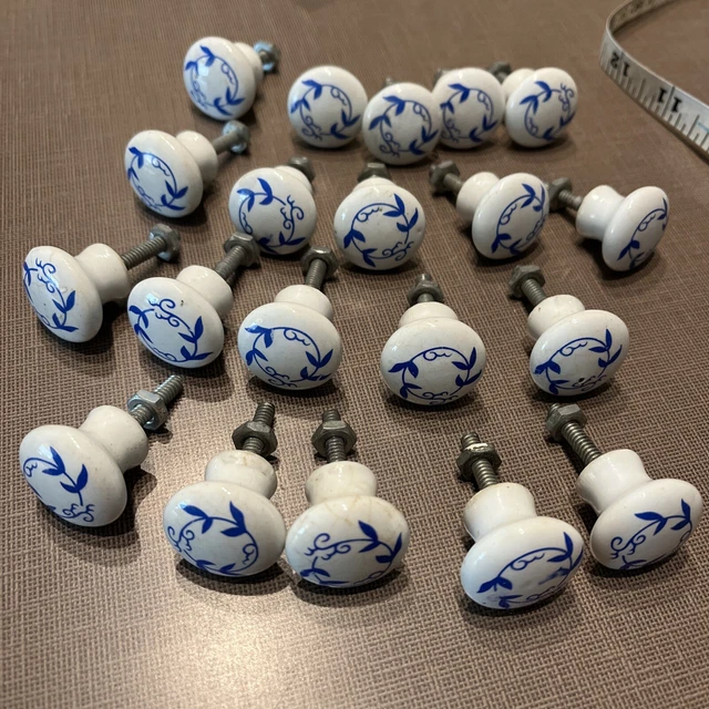 Vintage White w/ Blue Floral Porcelain Ceramic Drawer/Cabinet  Knobs  - qty 20
