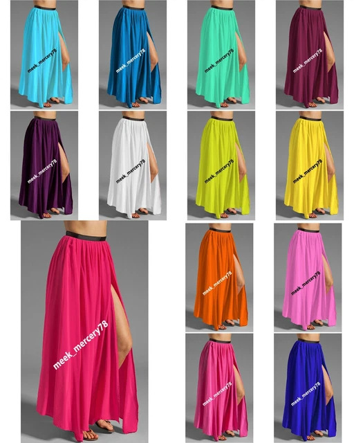 Ventre Danse Cercle Évasé Jupe Plissée Bas Jupe Fendue Satin Taille Unique S94