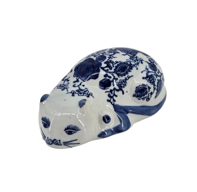 Vtg  Chinoiserie Porcelain  Cobalt Blue & White  Cat Floral Chintz Design