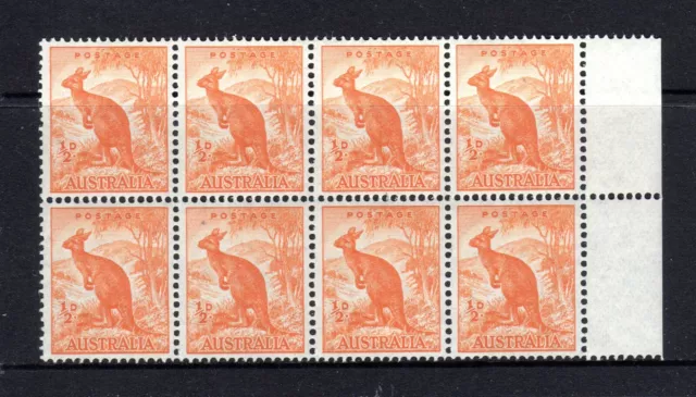 1953 **MUH** RARE to FIND KANGAROO, COIL BLOCKS of 4 x 2 - SG 228d - BLOCK of 8.