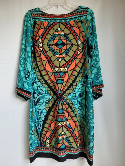 Beige by ECI Womens Size 6 Multi Color Dress Stained Glass design 3/4 sleeve