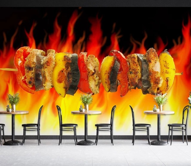 3D GRILL KEBAB Shop BBQ K097 Wallpaper Wall Mural Self-adhesive