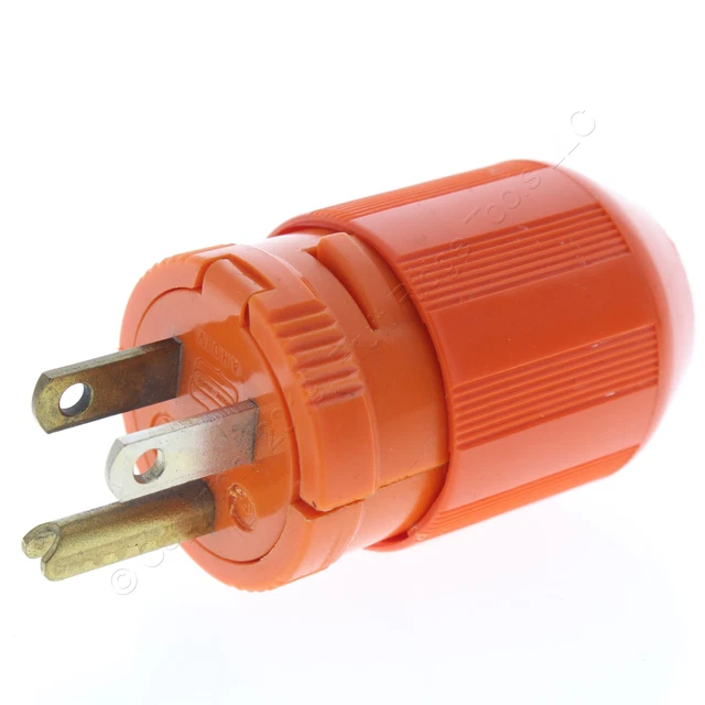 Arrow Hart Orange Nylon Male Quickeze Straight Blade Plug 15A 125V 2P3W 5965VOR
