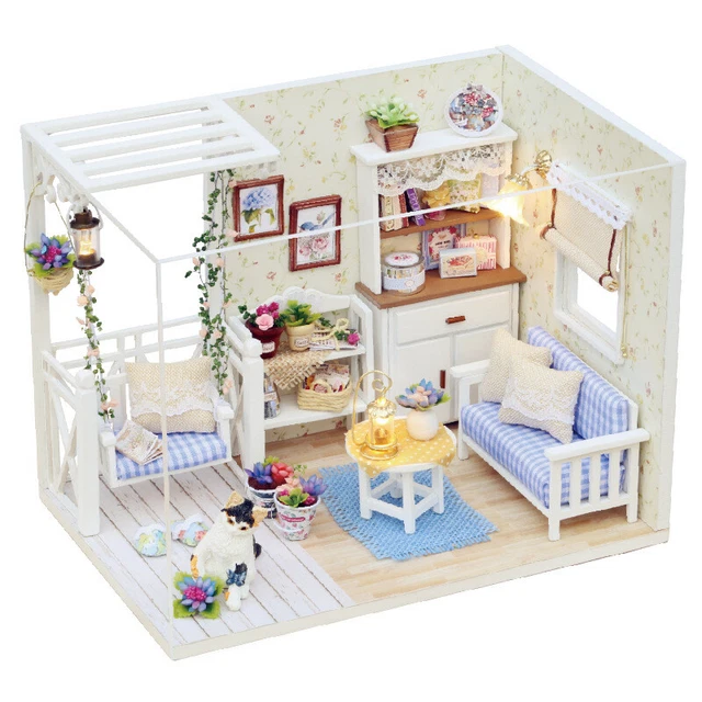 DIY Rural Miniature Dollhouse Kit Mini 3D Wooden House with LED Lights Gift