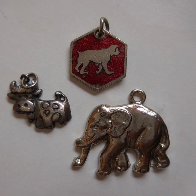 3 Anhänger Tiere Elefant Kuh Katze Hund Schmuckstück Accessoire Vintage N4137