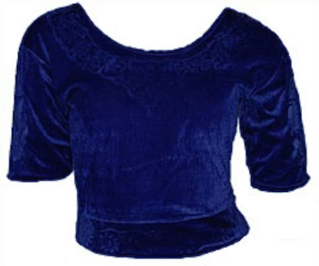 Top Choli blu scuro velluto per sari taglia S fino a 3XL