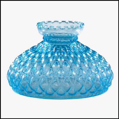 10 inch BLUE DIAMOND QUILT GLASS SHADE fits ALADDIN LAMPS, RAYO, B&H, P&A & More