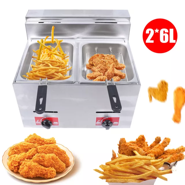 Rectangular Double Cylinder LPG Fryer 12L Commercial Deep Fryer Stainless Steel