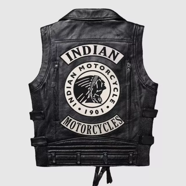 MEN'S INDIAN MOTORCYCLE Western Leather Biker Vest, Black Leather ...