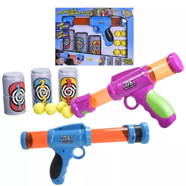 Shooter Pop Gun Fire Soft Foam Balls Tin Can Alley Family Fun Childrens Toy 240