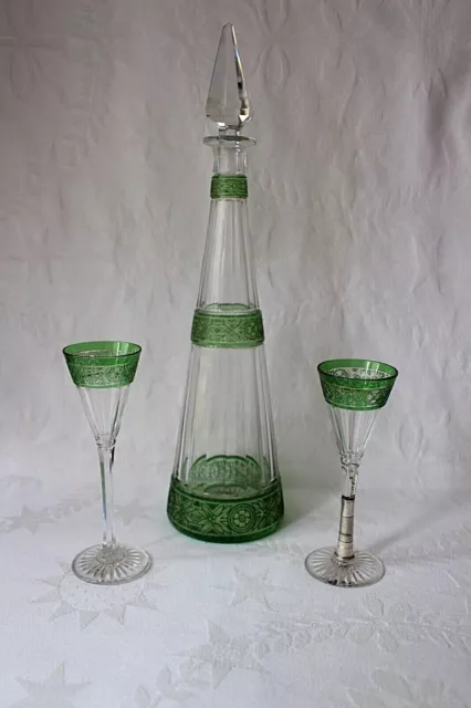 -Antique French Baccarat cut crystal cameo glass stemware decanter set c 1900