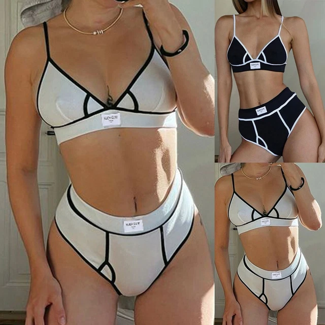 Frauen BH Set Kleidung Schlicht Sommer Ultrakurzes Top V-Ausschnitt 2-teilig