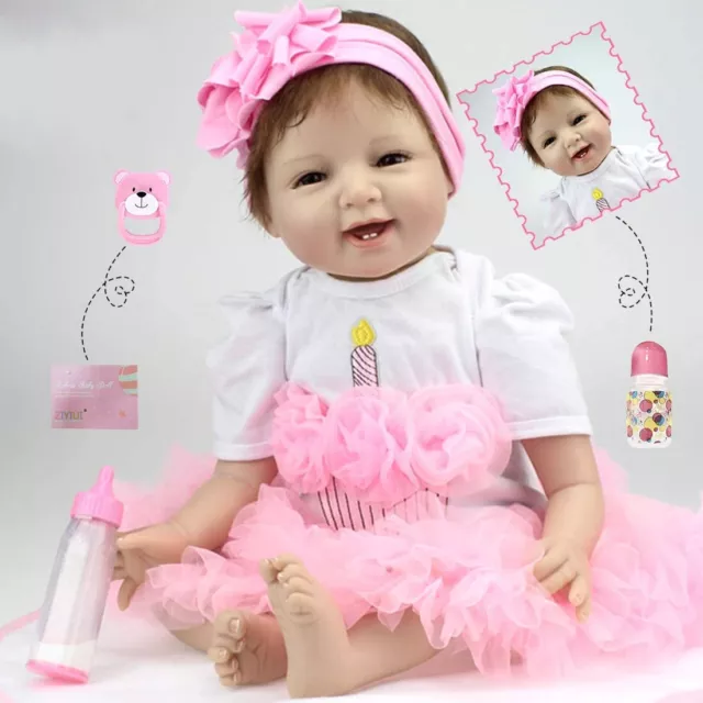 22" Reborn Baby Dolls Handmade Lifelike Newborn Girl Doll Vinyl Silicone Gift