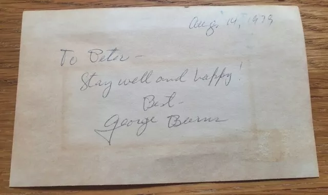 GEORGE BURNS Autograph Signature 1979 5"x3" card + 10"x8" Photo Comedian