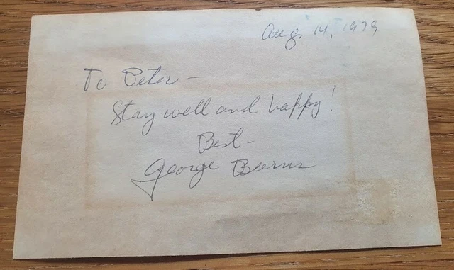 GEORGE BURNS Autograph Signature 1979 5"x3" card + 10"x8" Photo Comedian