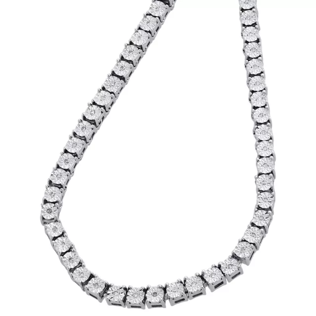 Mens 1 Row Necklace Genuine Diamond Link Choker Chain 18" to 30" Sterling Silver 2