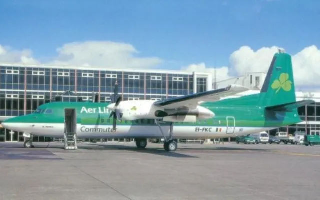 Aer Lingus Commuter Fokker 50 EI-FKC @ Cork 1997 - postcard