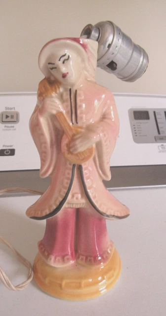 Vintage oriental figure porcelain table lamp 8"