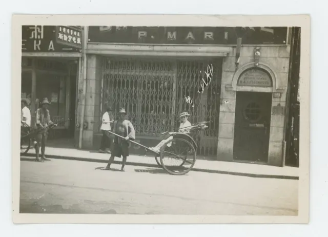 Vintage Photo Travel American Lady In Chinese Rickshaw China Street Scene 1930s