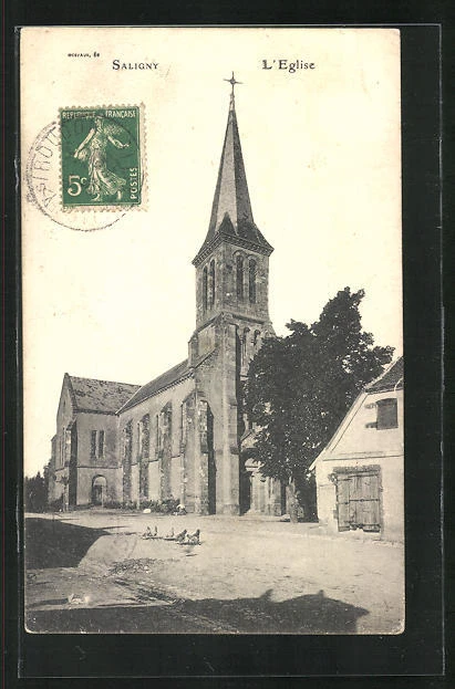 CPA Saligny, Vue sur l´Eglise