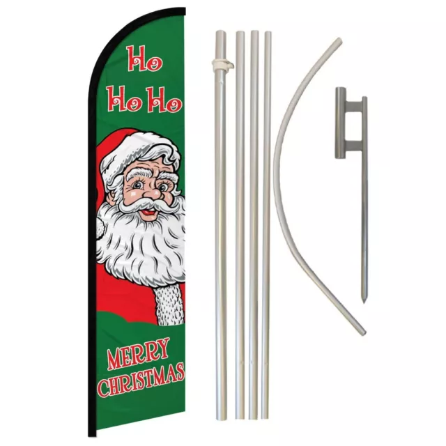 Merry Christmas Windless Banner Swooper Advertising Flag Kit Xmas Santa Ho Ho Ho