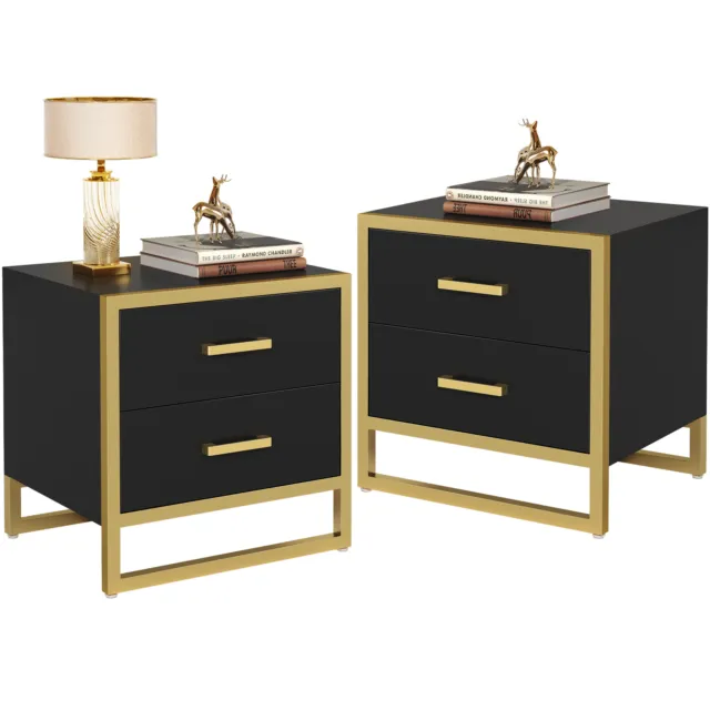 Black Nightstand Set of 2 Modern End Table Side Table with Drawer and Storage